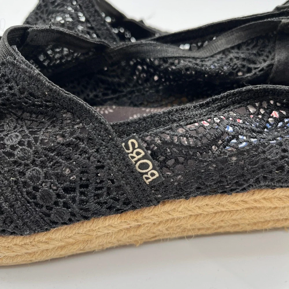 Skechers BOBS Highlights 2.0 Black Crochet Lace‎ Espadrille Flats Womens 8 34103
